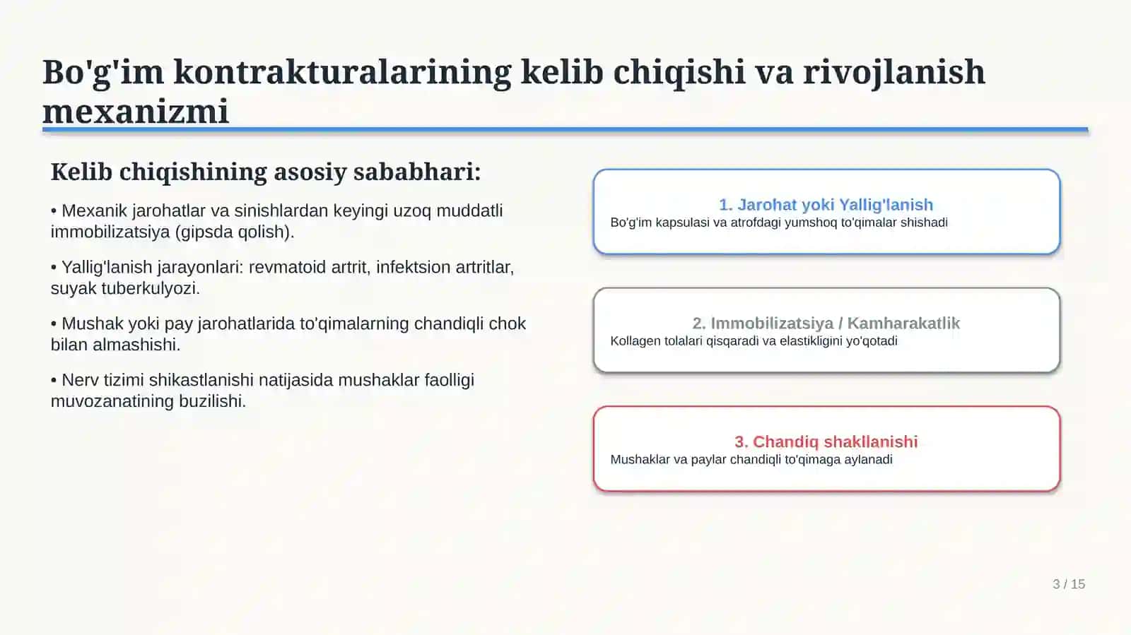 BO‘G‘IMLAR KONTRAKTURASI VA ANKILOZLARI. OYOQ PANJASINING STATIK DEFORMATSIYALARI | 15 SLAYDLI TIBBI 3