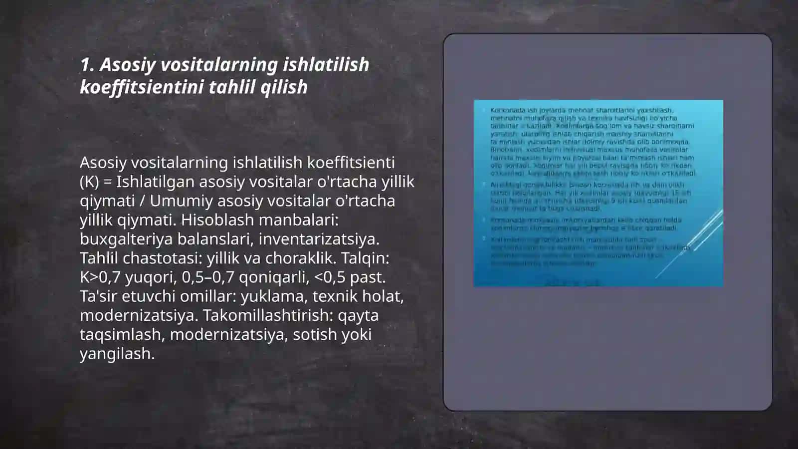 Asosiy vositalardan foydalanishning samaradorlik darajasini tahlili 3