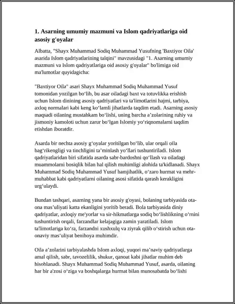 SHAYX MUXAMMAD SODIQ MUXAMMAD YUSUFNING BAXTIYOR OILA ASARIDA ISLOM QADRIYATLARINING TALQINI 3