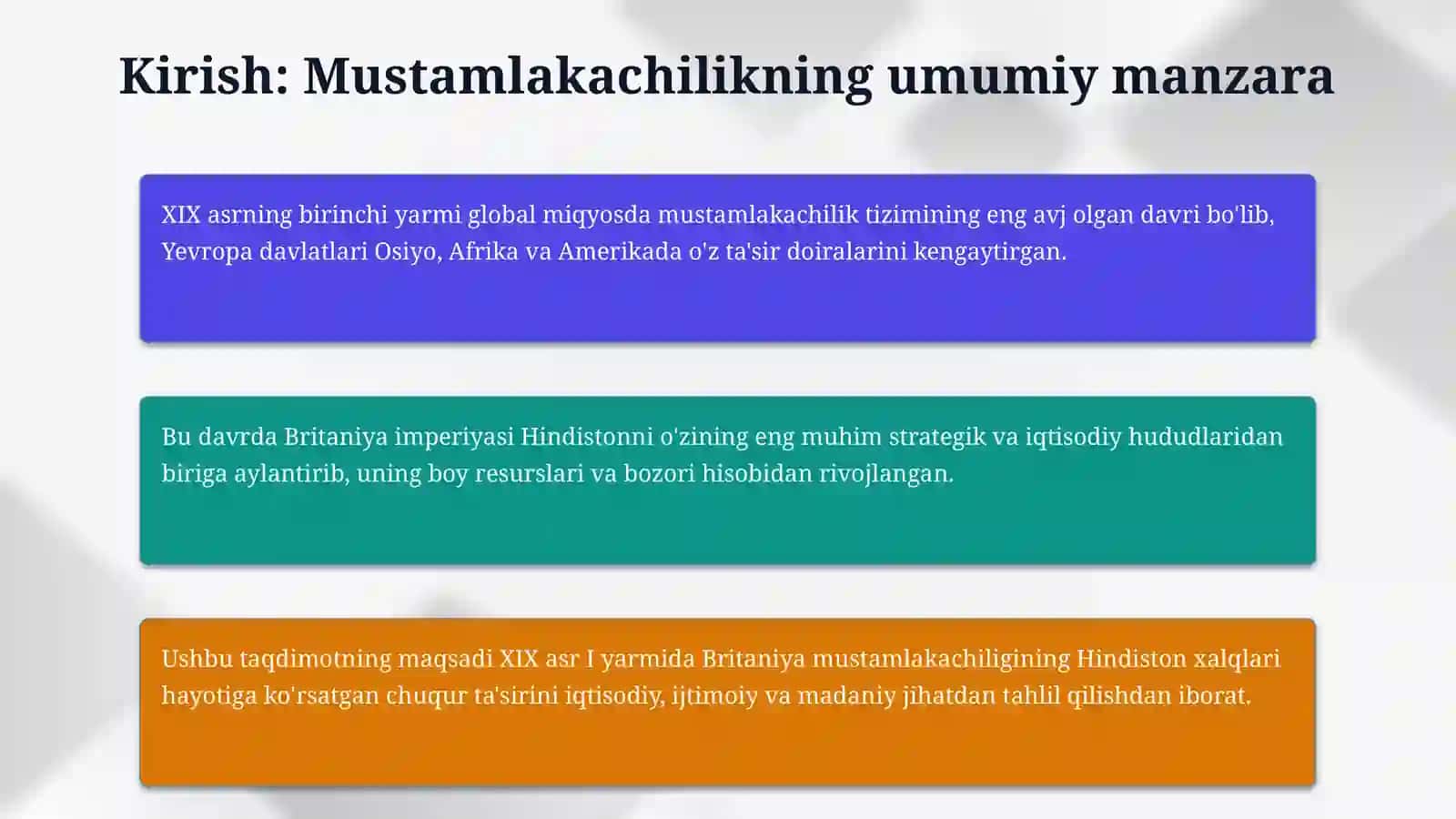 XIX asr I yarmida Hindiston xalqlari mustamlakichilik zulmi ostida 3