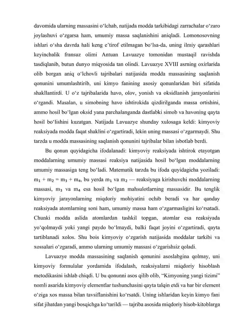 Modda massasining saqlanishi va tarkibning doimiylik qonunini amaliy mashg‘ulotlarda tushuntirish 3