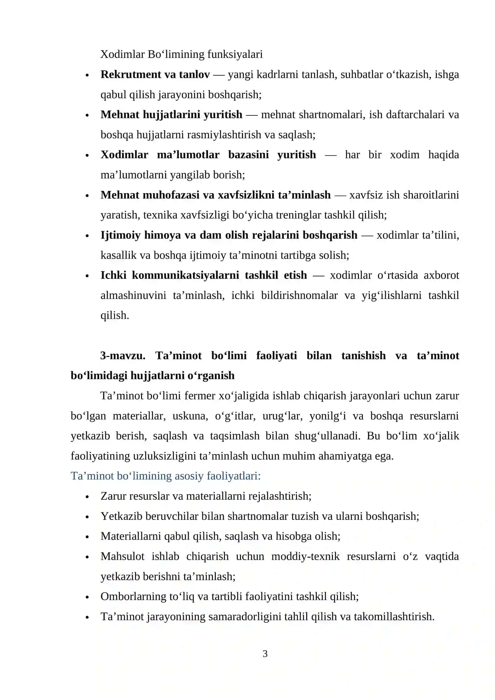 1-mavzu. Amaliyot obyektining vazifalari, tashkiliy tuzilishini o‘rganish 3
