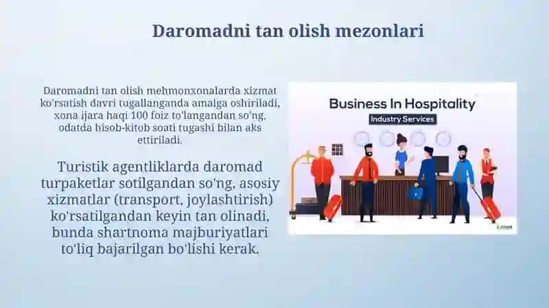 Turistik va mehmonxona xizmatlarini ko‘rsatuvchi sub’ektlar daromadlar vaxarajatlathisobi 3