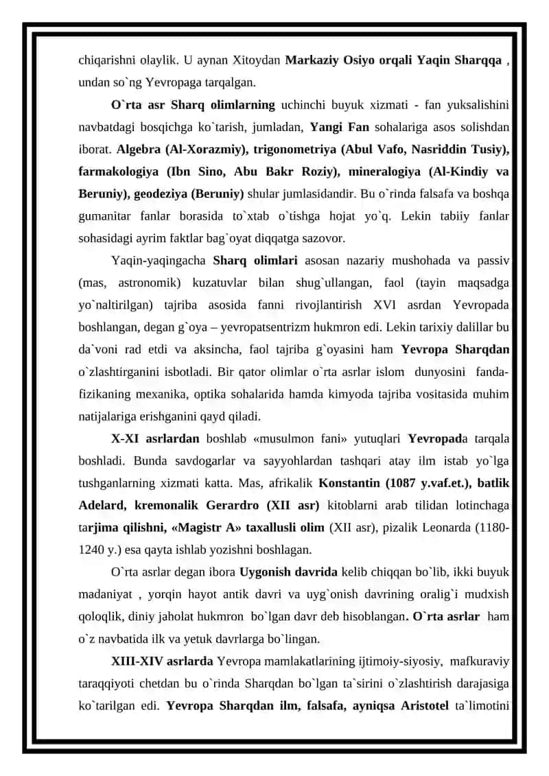 O`rta asrlarda Yevropa fani 3
