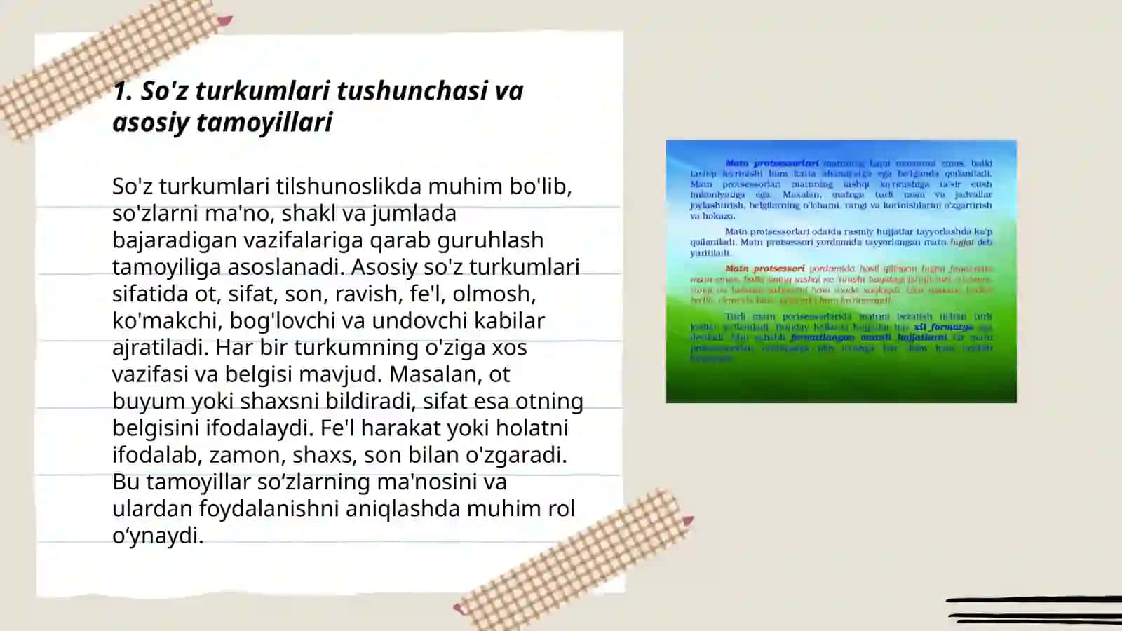 Gap ustida ishlash. Soʼz turkumlari oʻrganishni eng qulay metodik tavsiyalarni yaratish 3