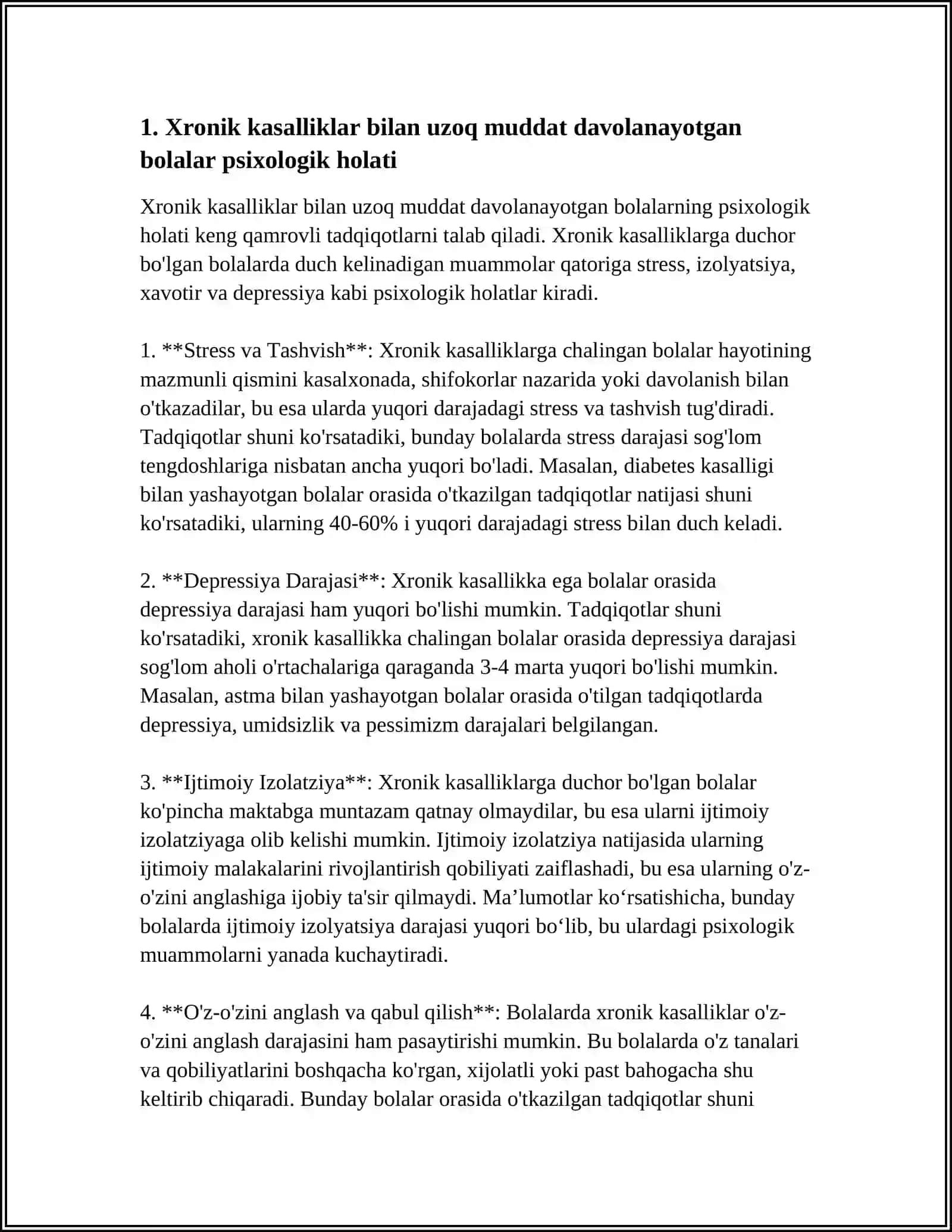 UZOQ MUDDATLI DAVOLANAYOTGAN BEMOR BOLALARNING O'ZIGA XOS XUSUSIYATLARI 3