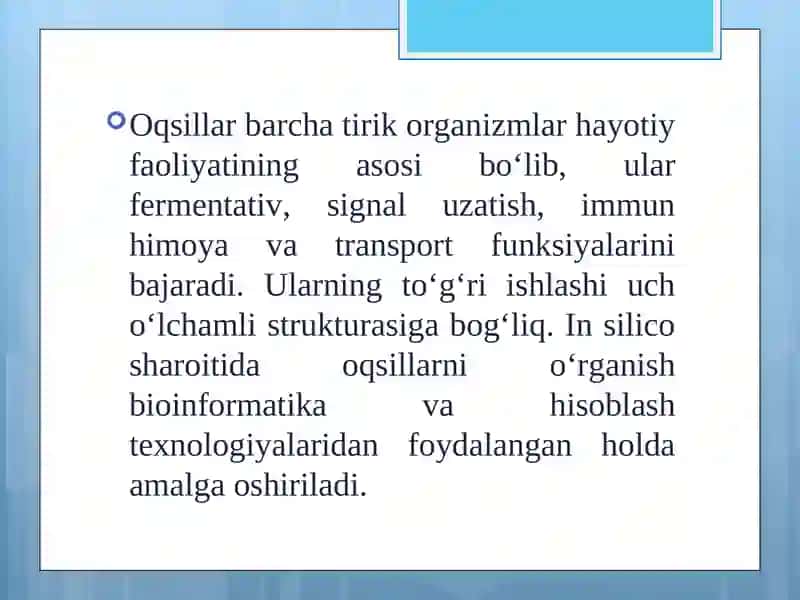 Oqsil strukturasini in silico usulda oʻrganish 3