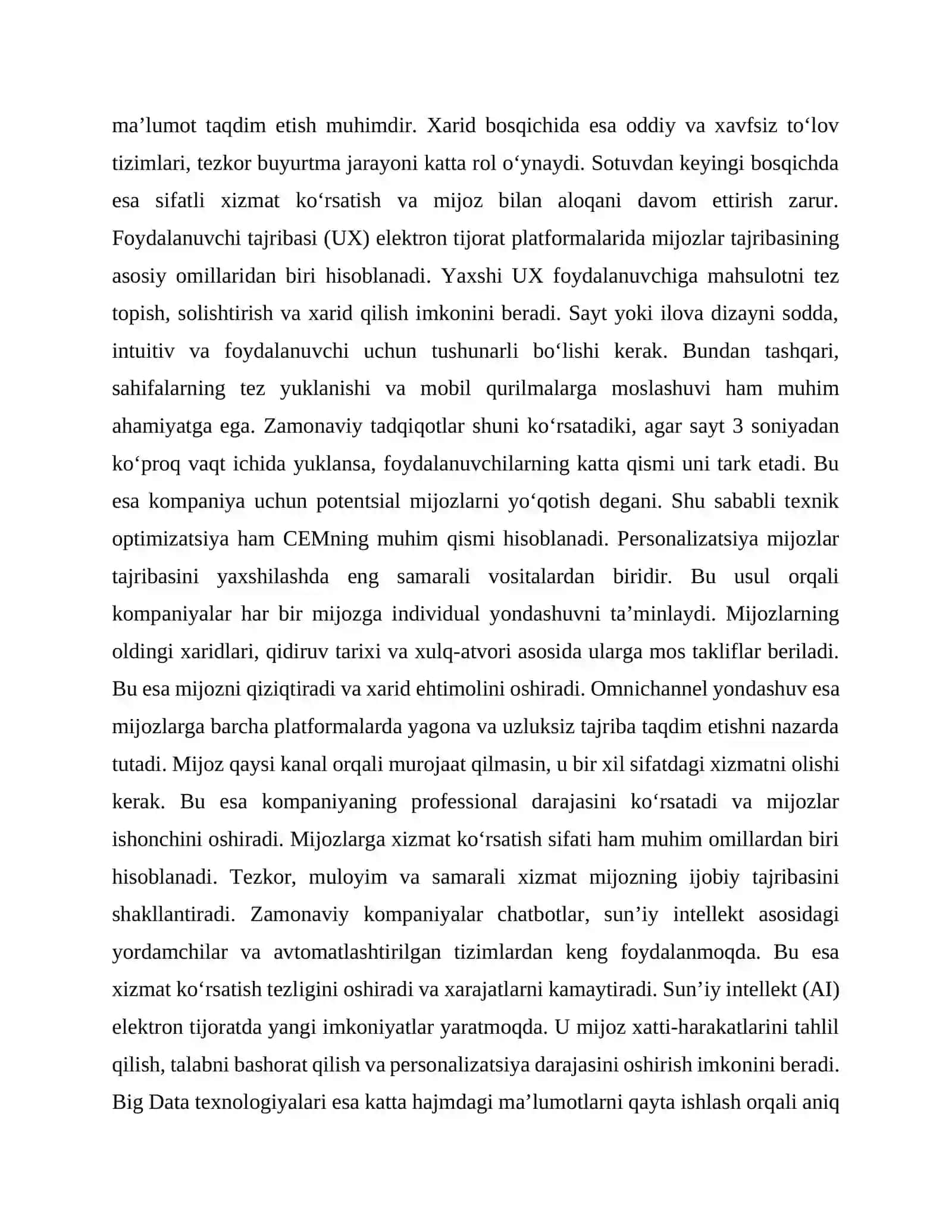 ELEKTRON TIJORATDA MIJOZLAR TAJRIBASINI BOSHQARISH (Customer Experience Management) 3