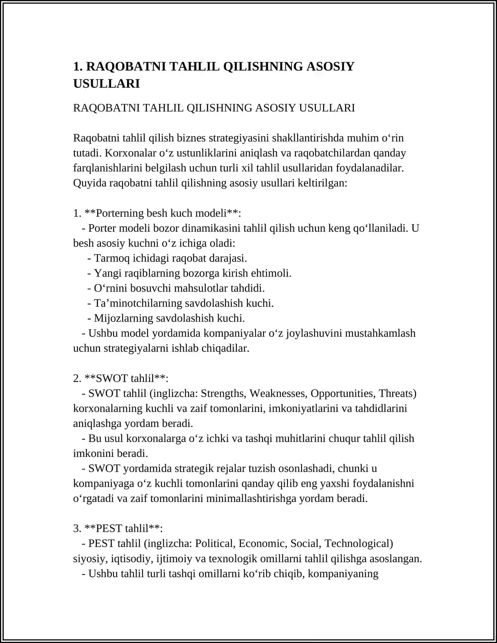 RAQOBATNI TAHLIL QILISH USULLARI VA ULARNING MARKETINGDAGI RO’LI 3