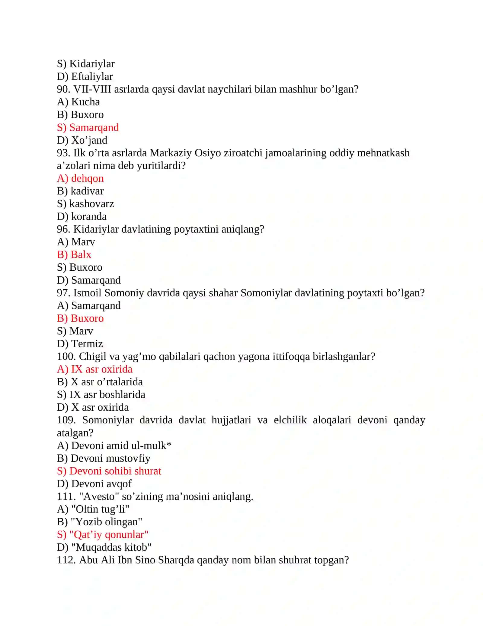 Tarix fanidan test 3