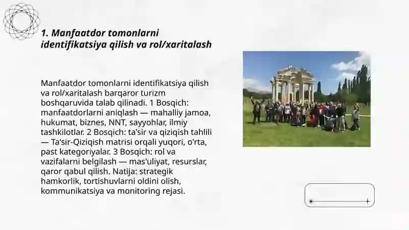 Barqaror turizm manzillarini boshqarishda manfaatdor tomonlar bilan hamkorlik 3