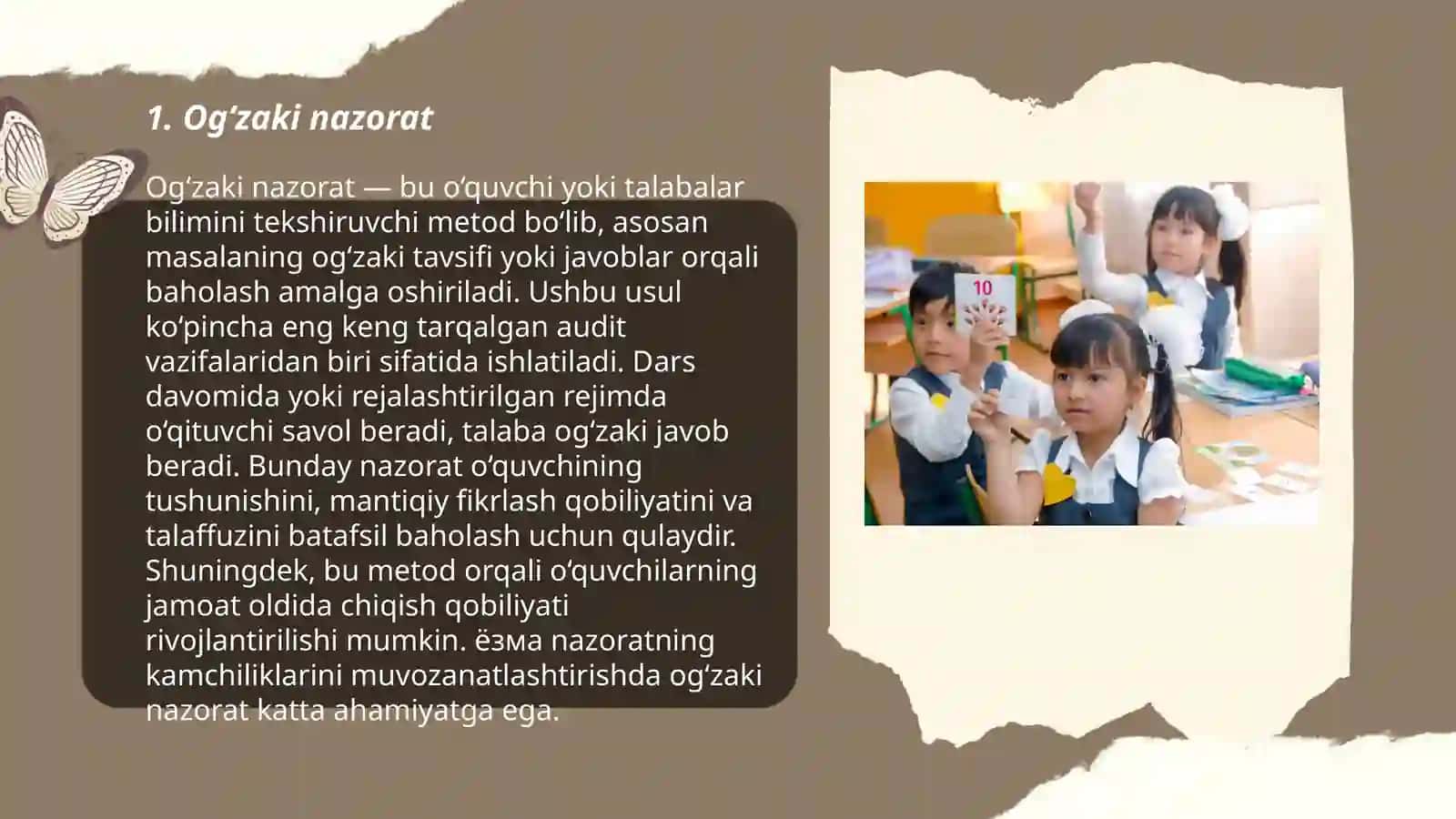 O'quvchilarning bilim, ko'nikma va malakalarini nazorat qilish turlari, shakli, metodlari 3