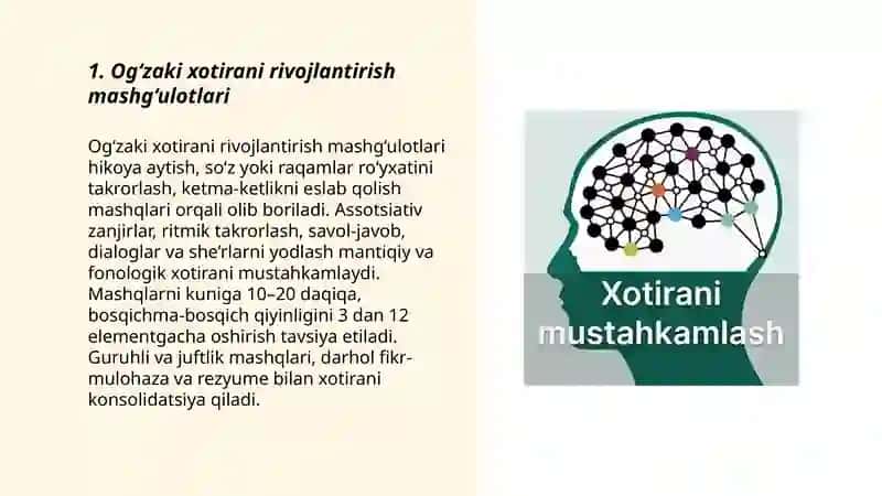 Og‘zaki xotirani rivojlantirish mashg‘ulotlari 3