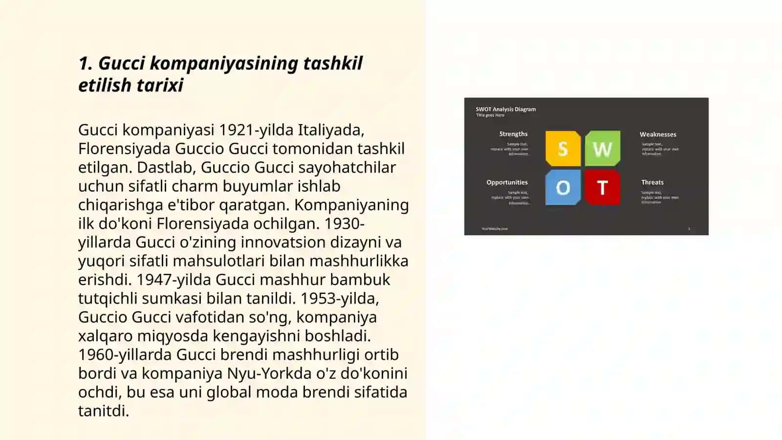 Gucci kompaniyasi kadirlarining tuzilishi van swot tahlili 3