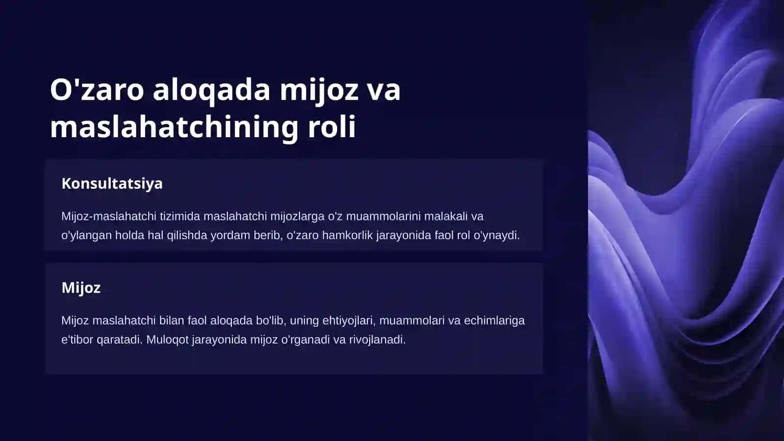 Mijoz-konsultant tizimida o’zarota’sir, muloqot 3