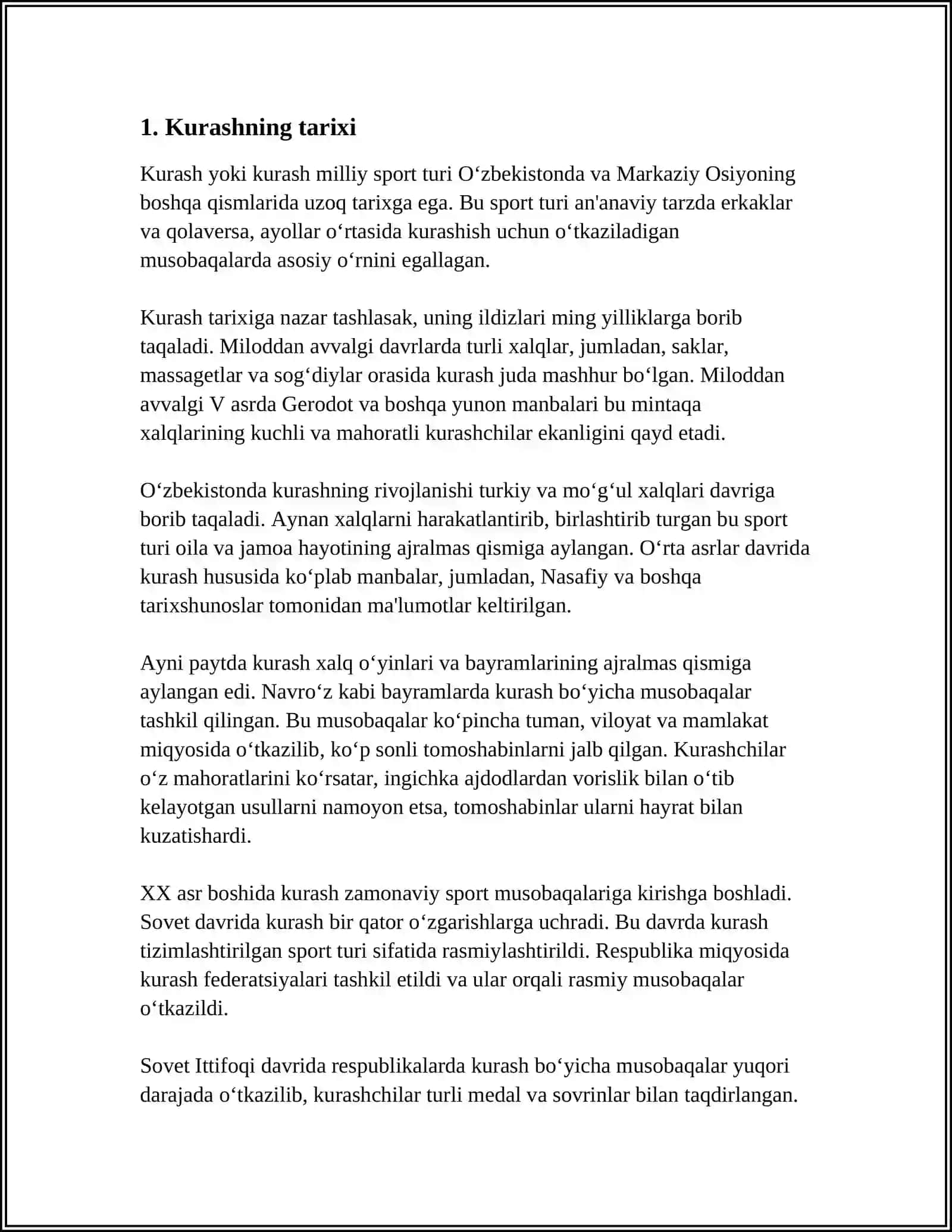 MUSTAQIL ISH Mavzu: KURASH 3