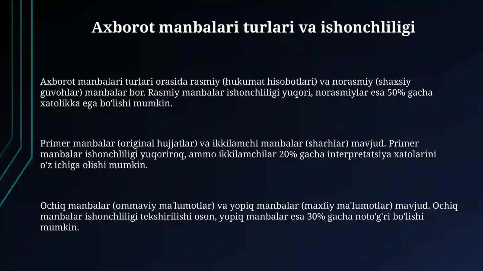 Axborot manbalari yuzasidan jurnalistik materiallarni tahlil qiling 3