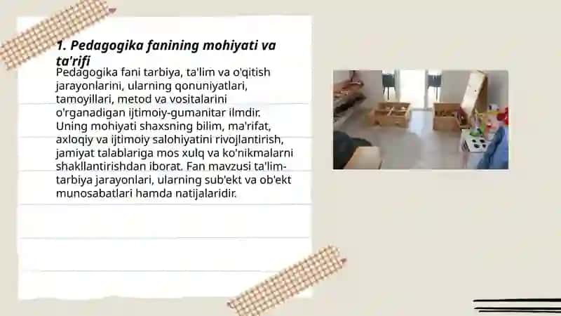 Pedagogika fanining maqsad va vazifalari. Pedagogiga fanining tarmoqlari. 3