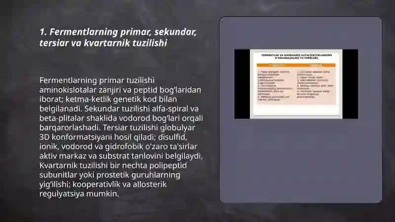 Fermentlarning tuzilishi,tasnifi va ta'siri mexanizimlari 3
