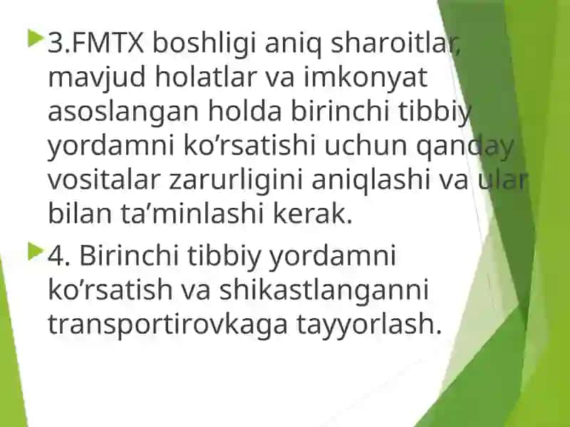 Shikastlanish o`chog`ida dastlabki umumiy , dastlabki tibbiy yordamni tashkil etish. 3