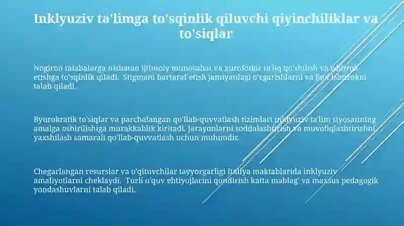 Inklyuziv ta'limni Italiya davlatida nazariy va amaliy jihatdan qòllab quvvatlanishi 3