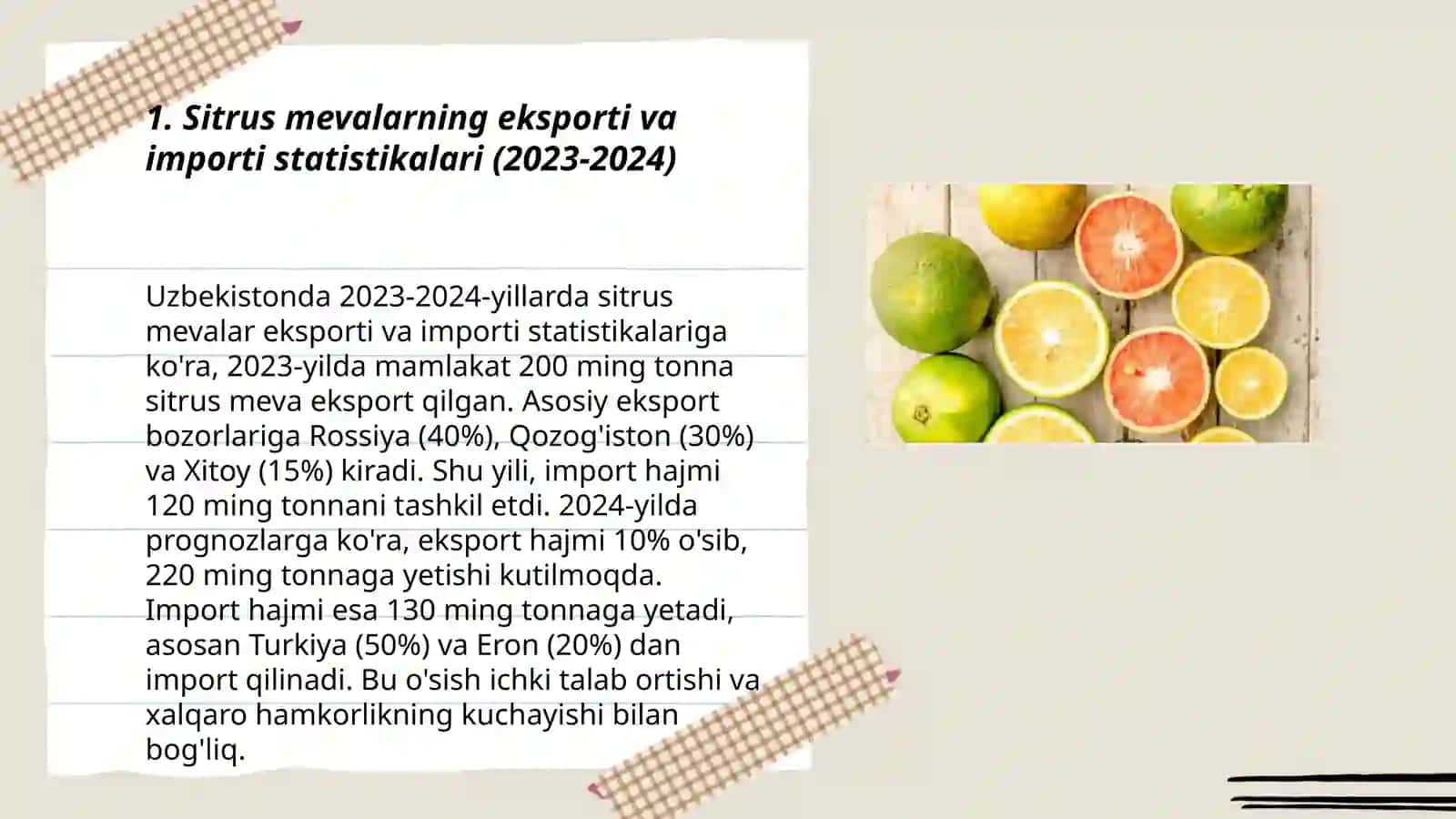 Sitrus mevalar eksporti va importi 2023-3024 3
