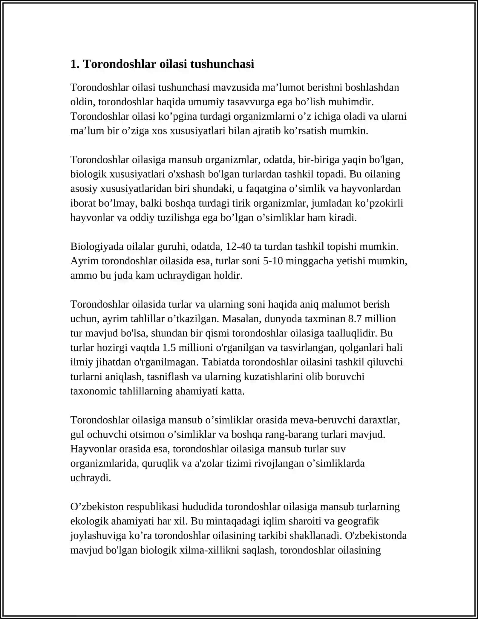 TORONDOSHLAR OILASI TURKUMI TURLARI NOMENKLATURASI TAHLILI VA OʻRGANISH QOIDALARI 3