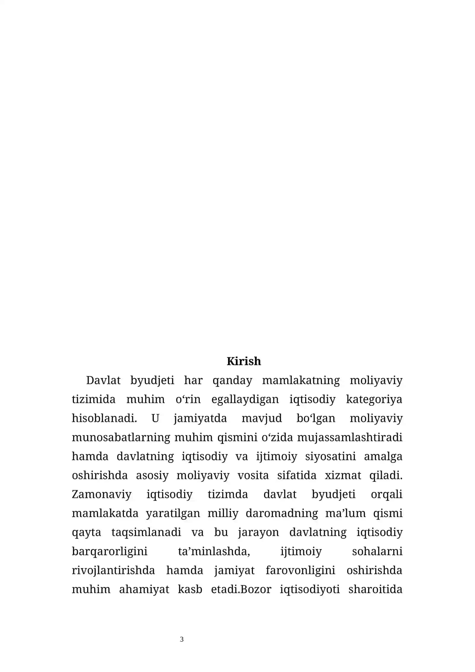KURS ISHI: Davlat byudjetining umumiy moliyaviy munosabatlar tarkibidagi o’rni va ahamiyati 3