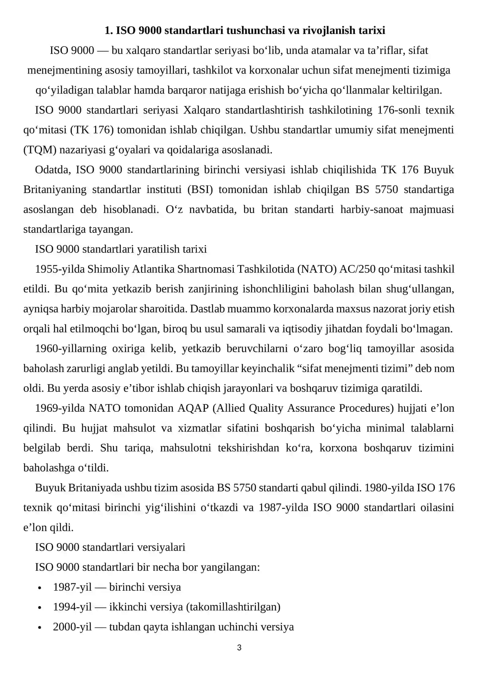 Xalqaro ISO 9000 seriyasidagi standartlar bo‘yicha ishlarni tashkil qilish 3