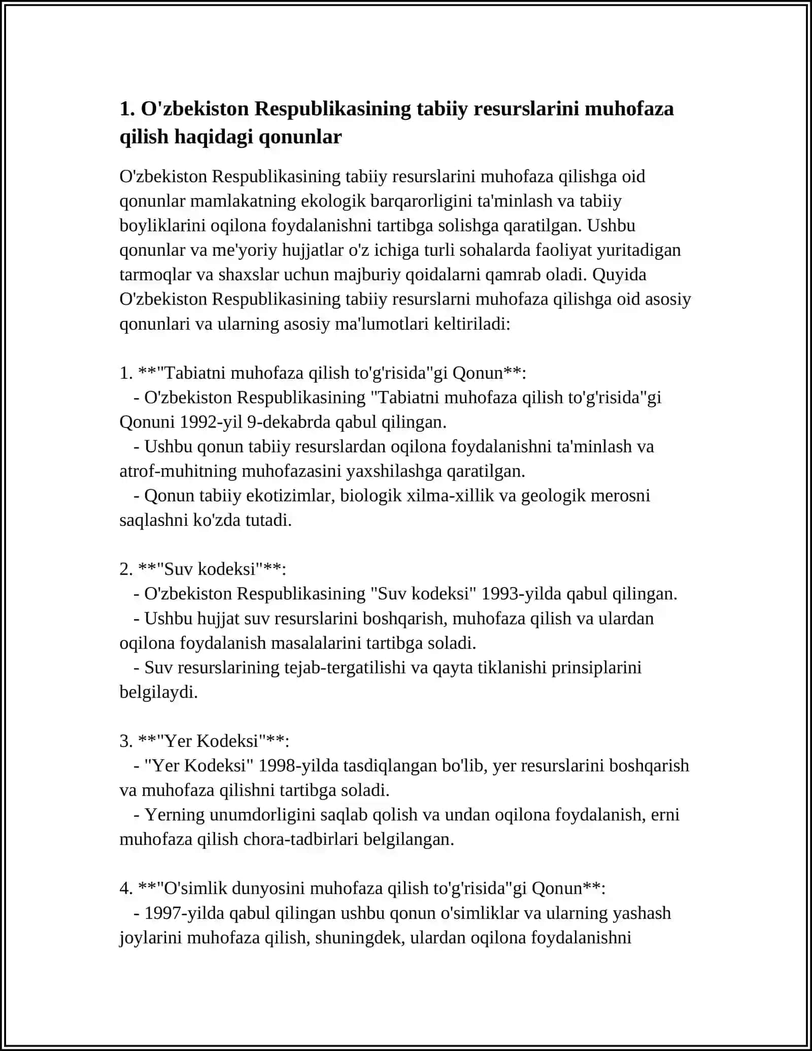 O'zbekiston Respublikasi tabiiy resurslarini muhofaza qilish 3