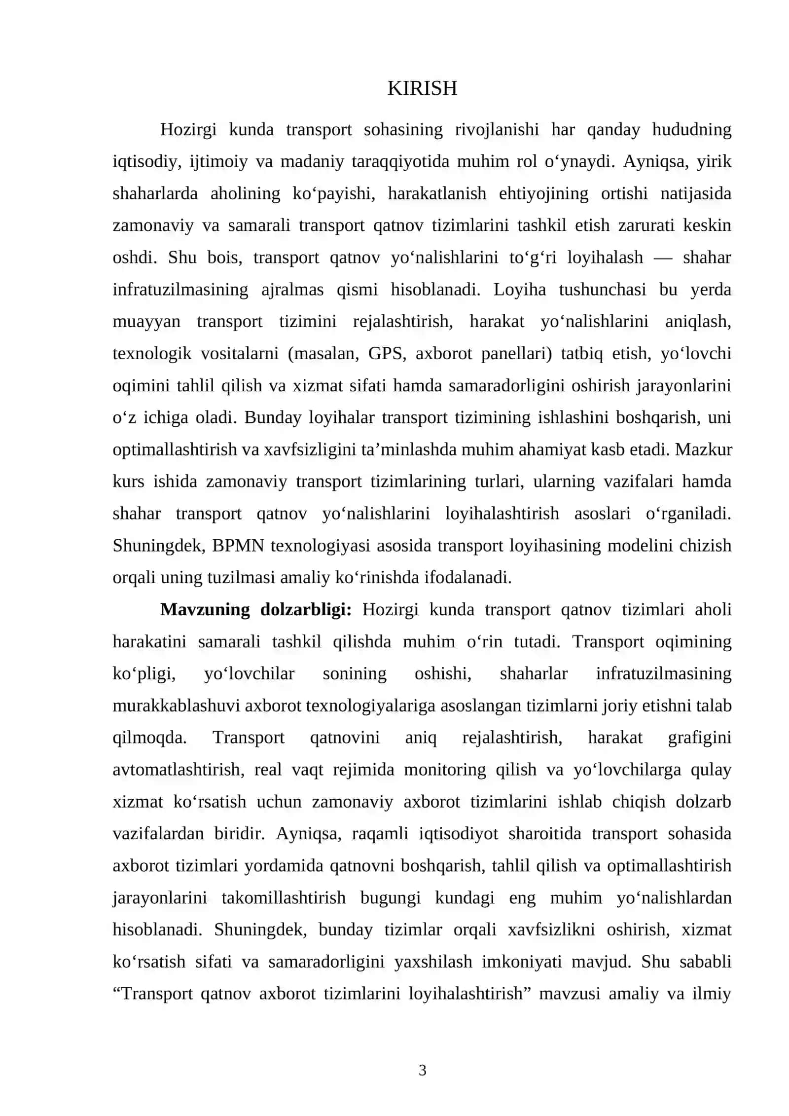 Transport qatnov axborot tizimlar yo’nalishlarni loyihalashtirish 3