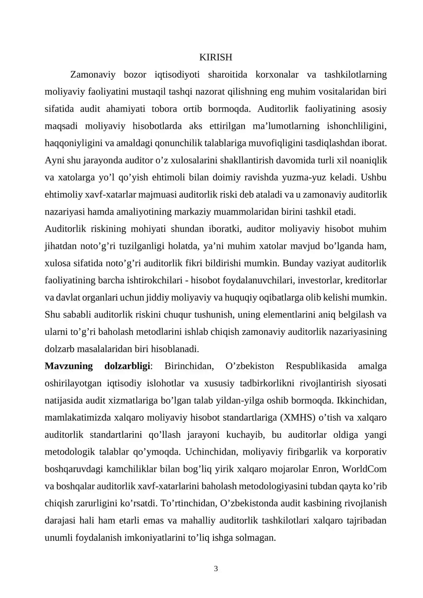 Auditorlik riski, uning elementlari va ularni baholash 3