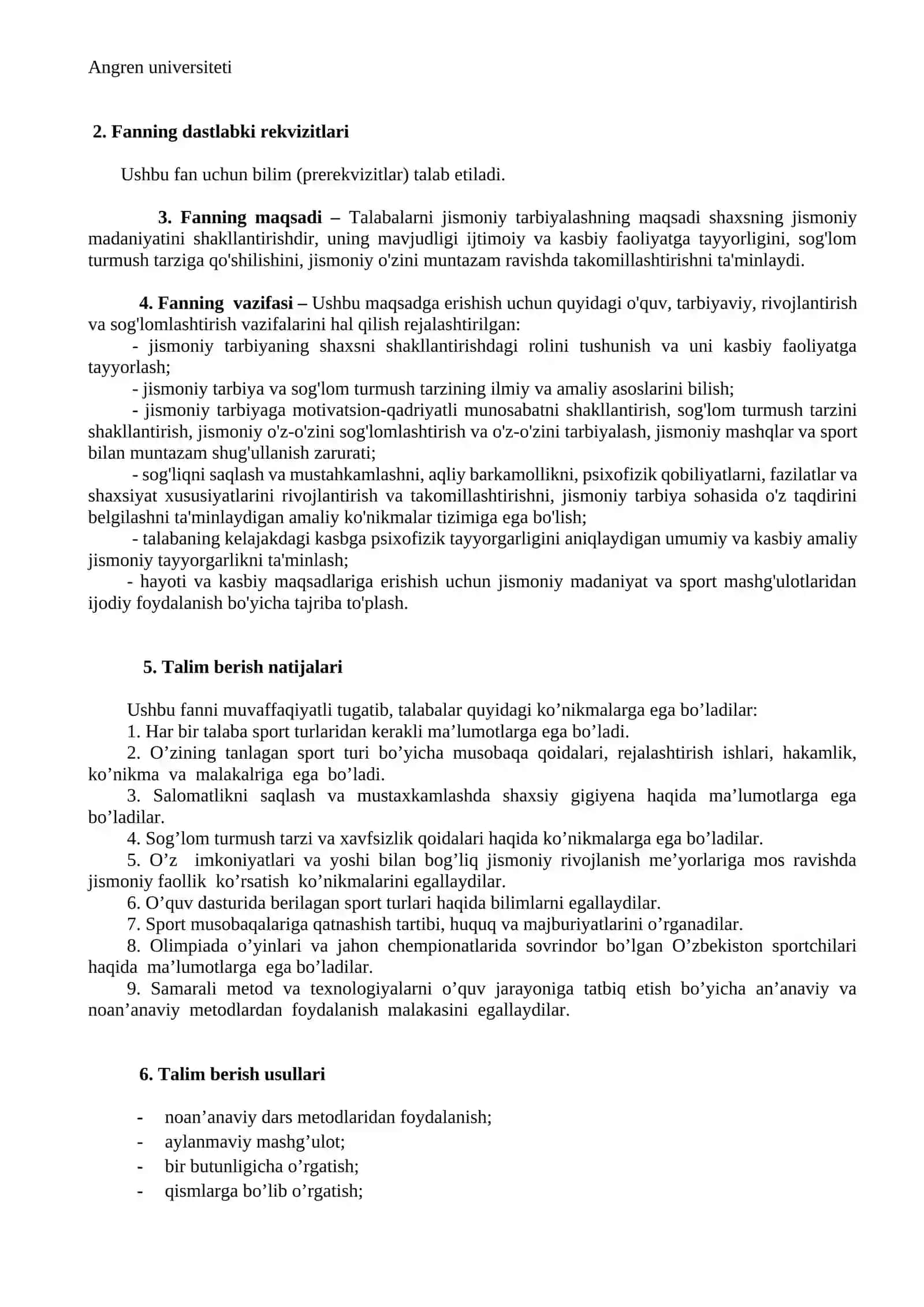 Jismoniy tarbiya va sport SILLABUSI 3