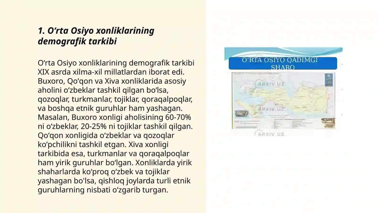 Oʻrta Osiyo xonliklari aholisi va iqtisodiy geografiyasi 3