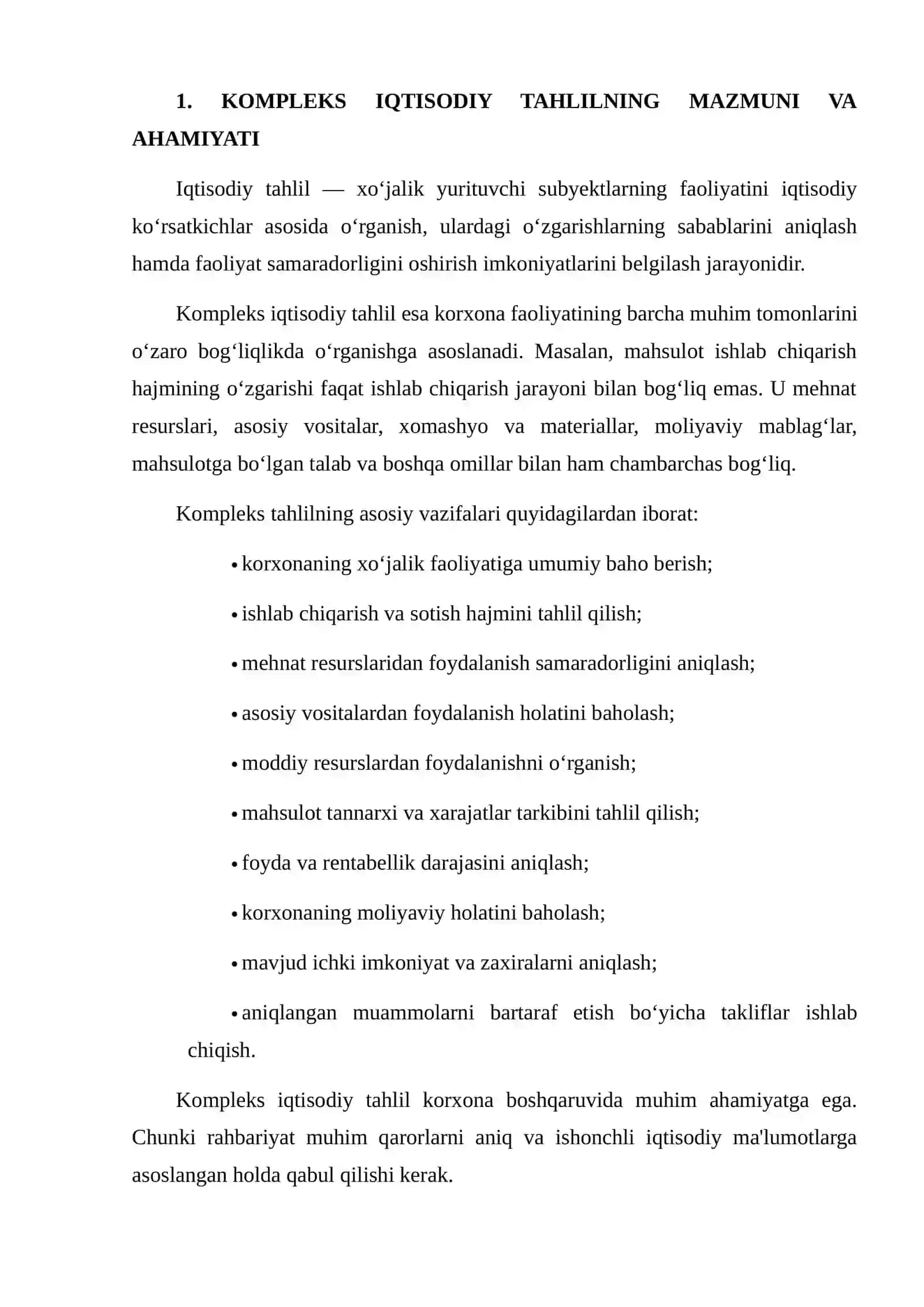KOMPLEKS IQTISODIY TAHLIL O‘TKAZISHNING KETMA-KETLIGI VA VAZIFALARNING TAQSIMLANISHI 3