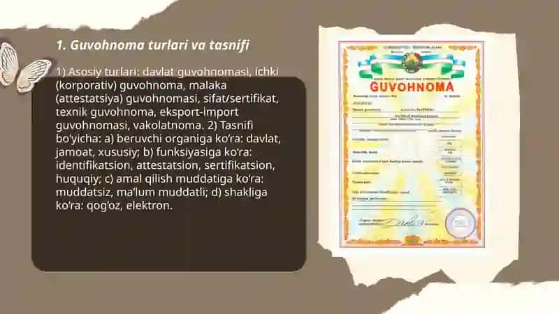 Tashkiliy hujjatlar(guvohnoma, yoʻriqnoma, nizomva hokazo) 3