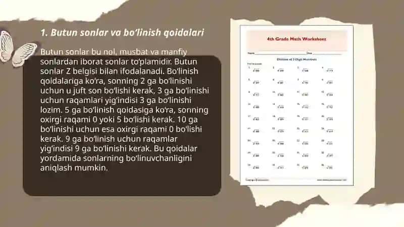 Sonlarning bo‘linishi. Nomanfiy butun sonlar yig‘indisi va ko‘paytmasining bo‘linishi 3