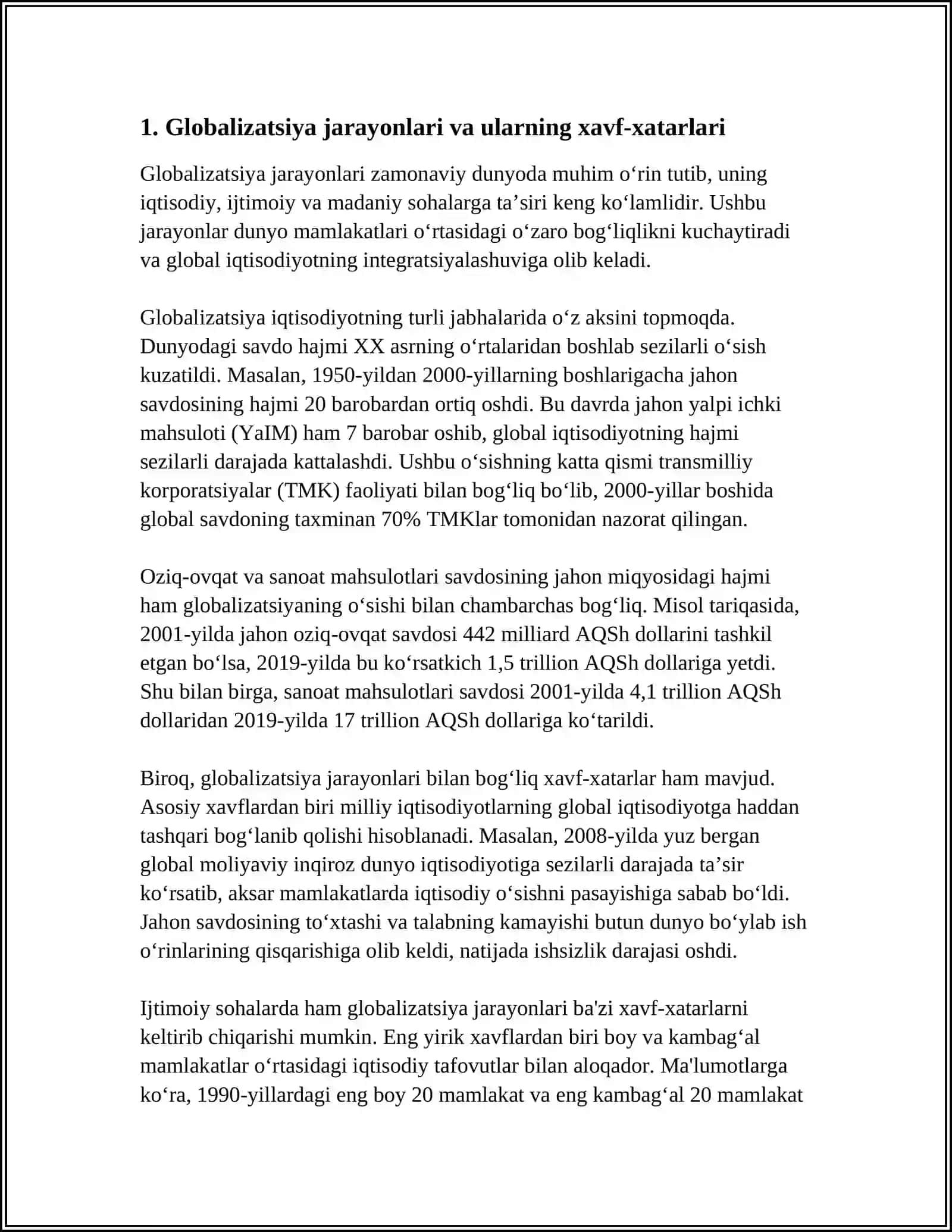 Globalizatsiya jarayonlari va ularning xavf-xatarlari 3