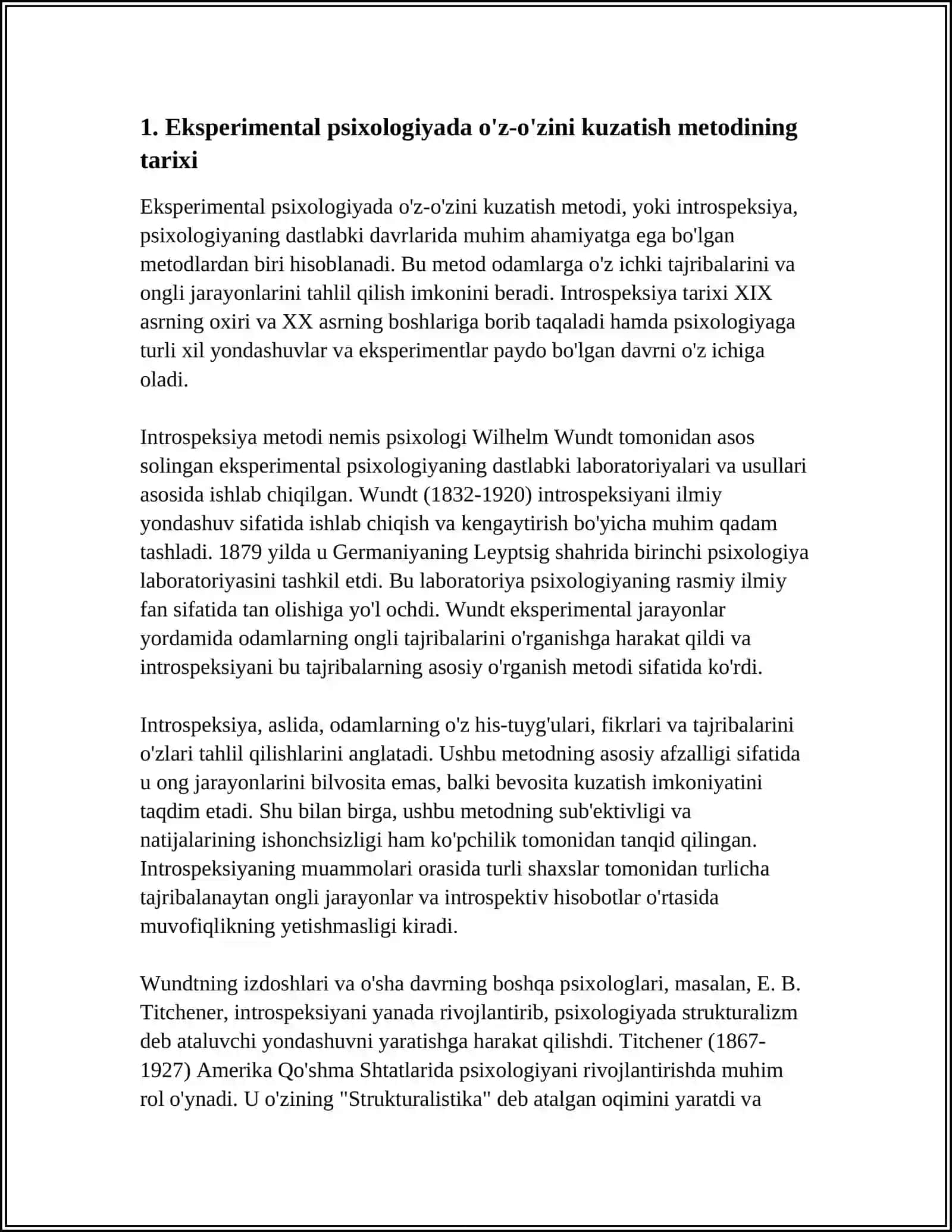 EKSPERIMENTAL PSIXOLOGIYADA O'Z O'ZINI KUZATISH METODI HAQIDA SLAYD 3