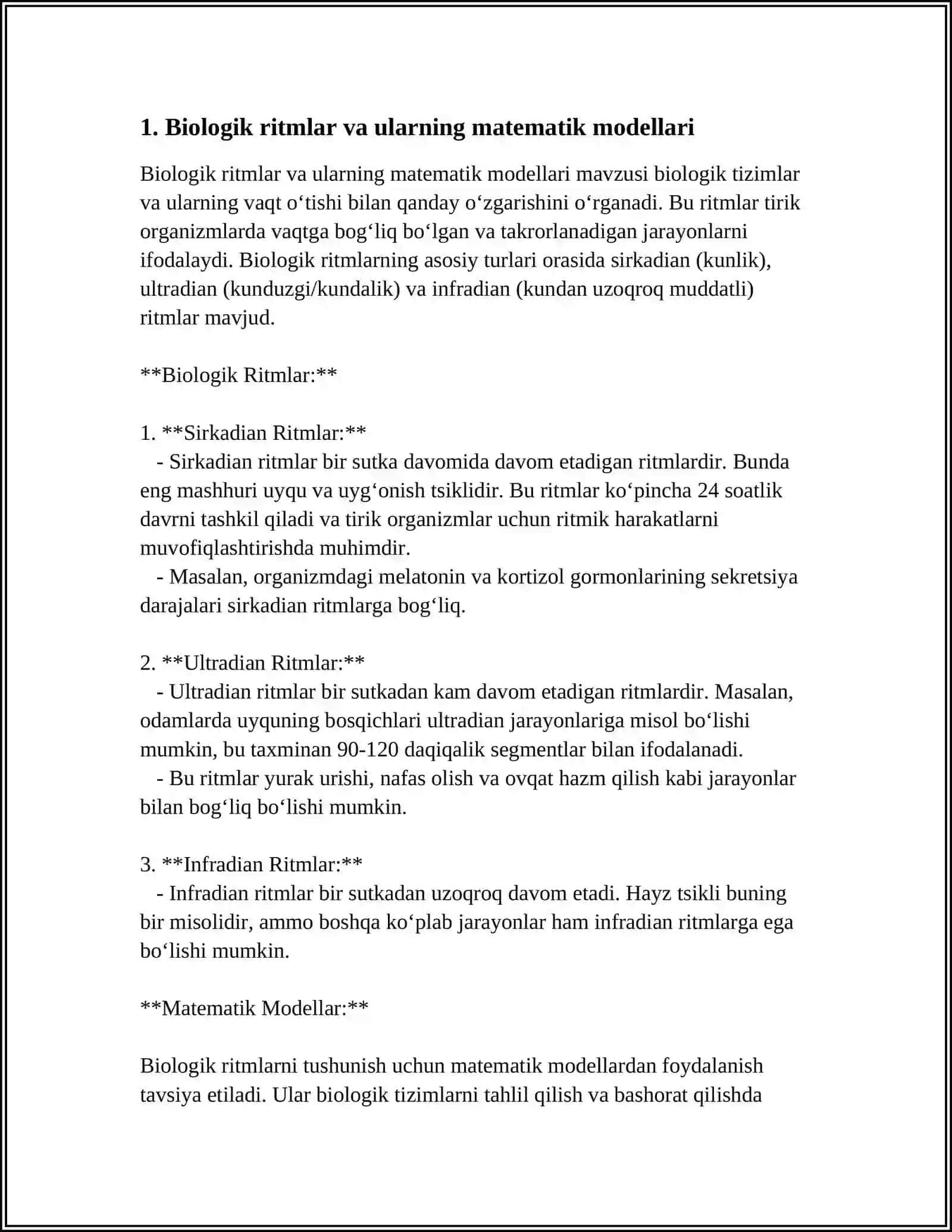 TIBBIY-BIOLOGIK MAZMUNDAGI DIFFERENSIAL TENGLAMALARNI TUZISH VA YECHISH. TIBBIYOT, BIOLOGIYA VA FARMATSIYANING AMALIY MASALALARINI OCHIB BERISH 3
