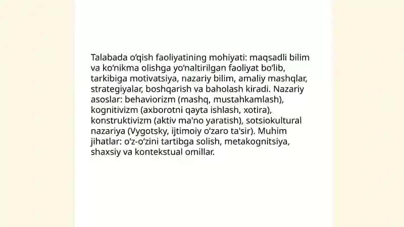 Talabada o‘qish faoliyati, uning komponentlari va psixologik xususiyatlari 3