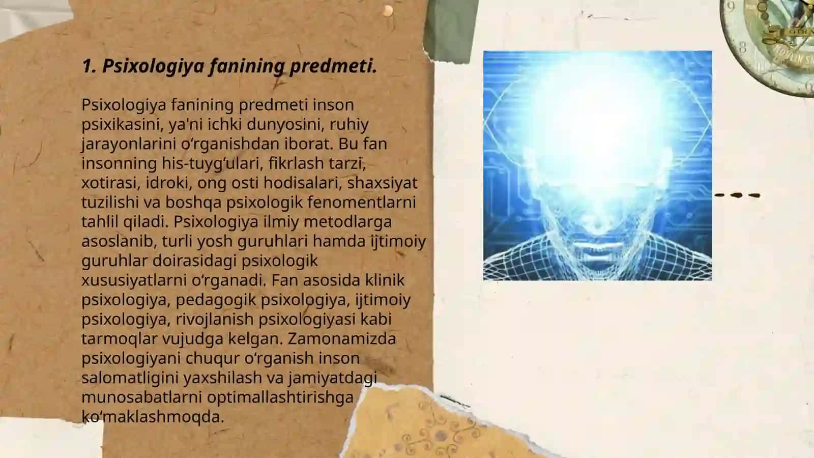 Psixologiya fanining predmeti, rivojlanish tarixi va sohalari 3