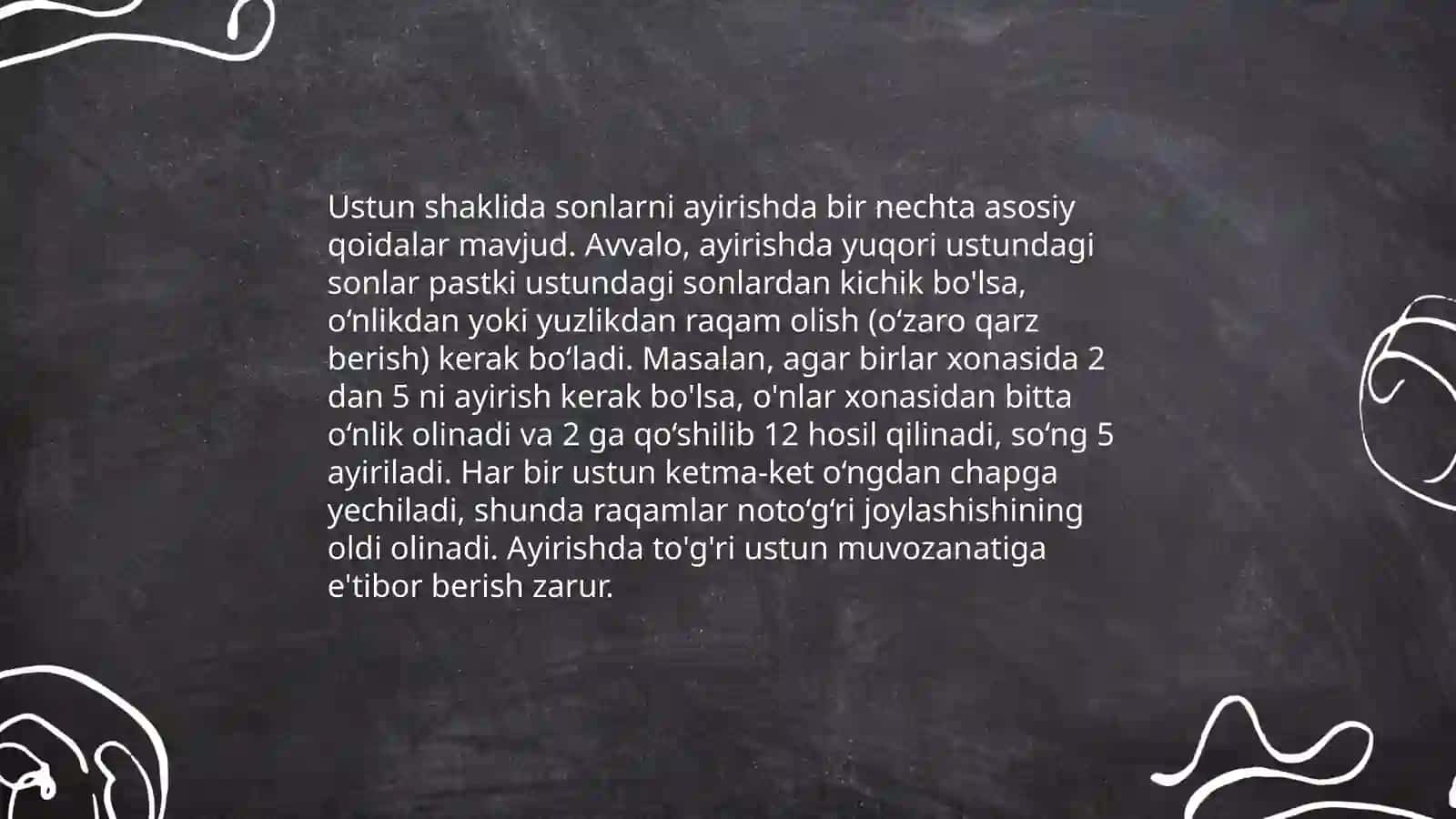 Ustun shaklida sonlarni ayirish 3