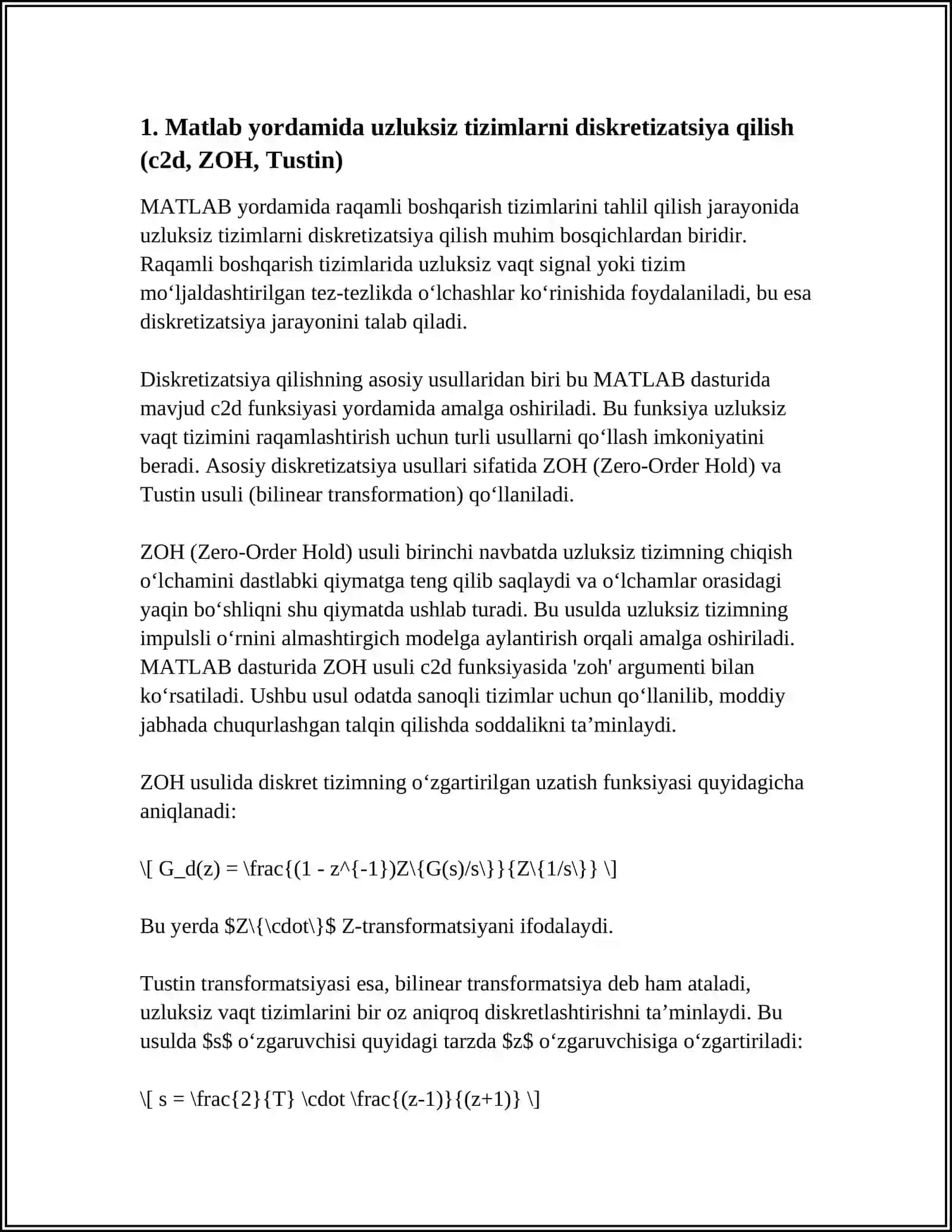 MATLAB YORDAMIDA RAQAMLI BOSHQARISH TIZIMLARI TAHLILI 3