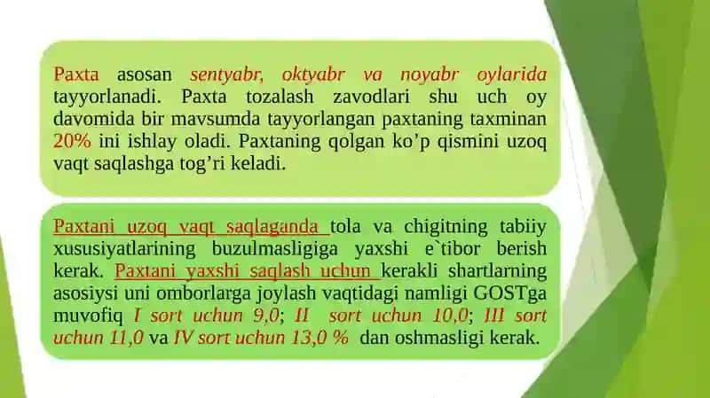Texnik ekinlar mahsulоtlarini saqlash va dastlabki qayta ishlash texnоlоgiyasi 3