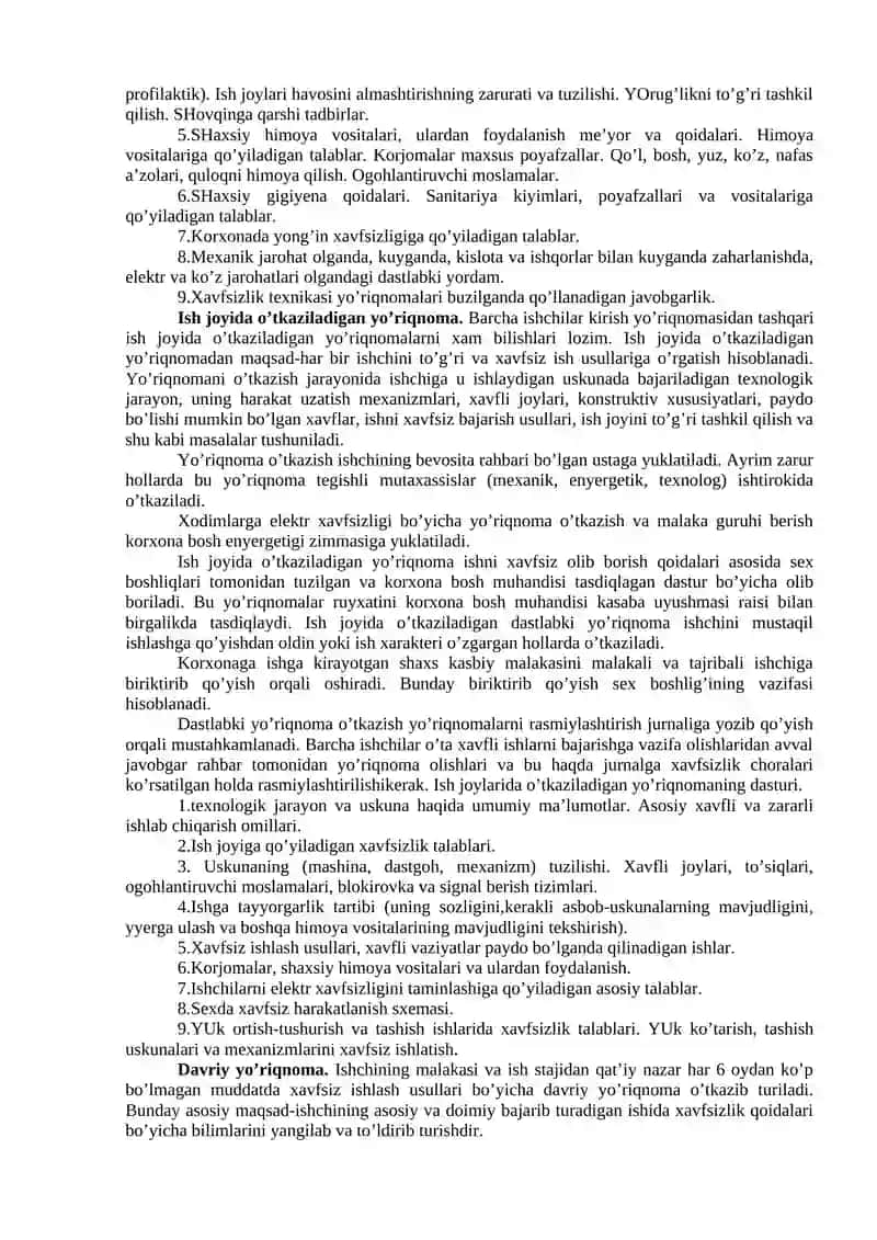 Mehnatni muhofazasi bo'yicha o'qishlarni tashkil qilish bilimlari 3
