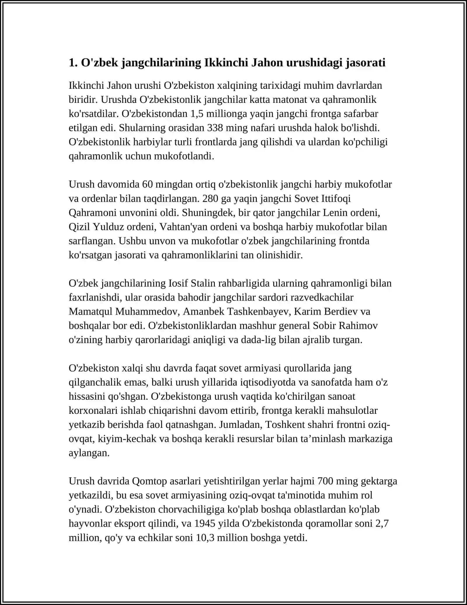 O'zbek jangchilarining Ikkinchi Jahon urushidagi jasorati 3