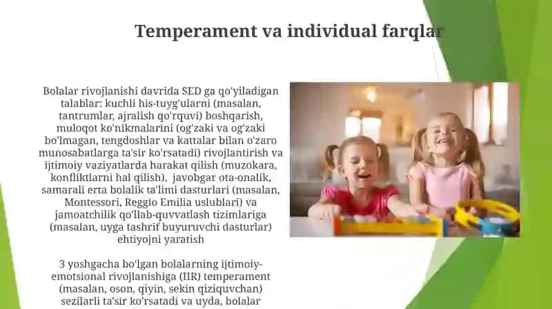Bolalar rivojlanishi davrida SED ga qo'yiladigan talablar 3