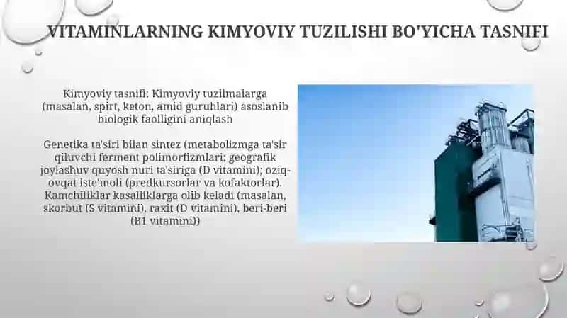 Vitaminlarning kimyoviy tasnifi va ularni sinteziga ta'sir etuvchi omillar 3