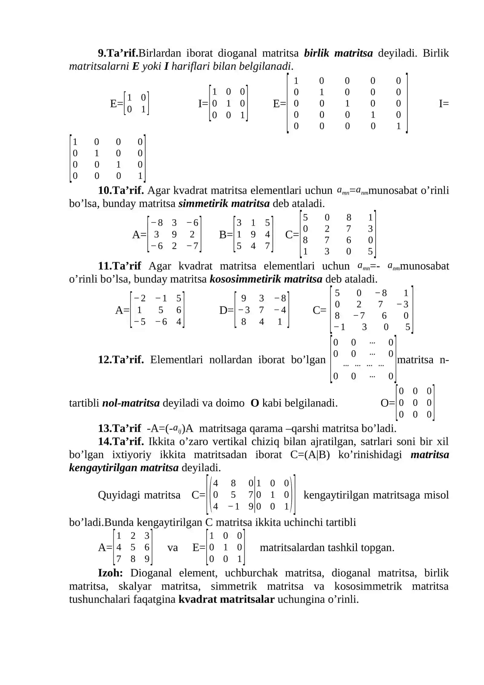 Matritsalar va ularning ayrim хоssalari 3